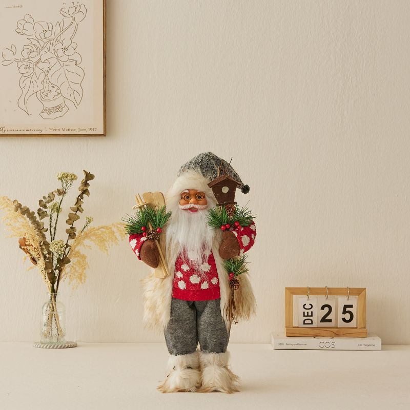 Christmas,Plush Standing Santa - Red Spotted Sweater